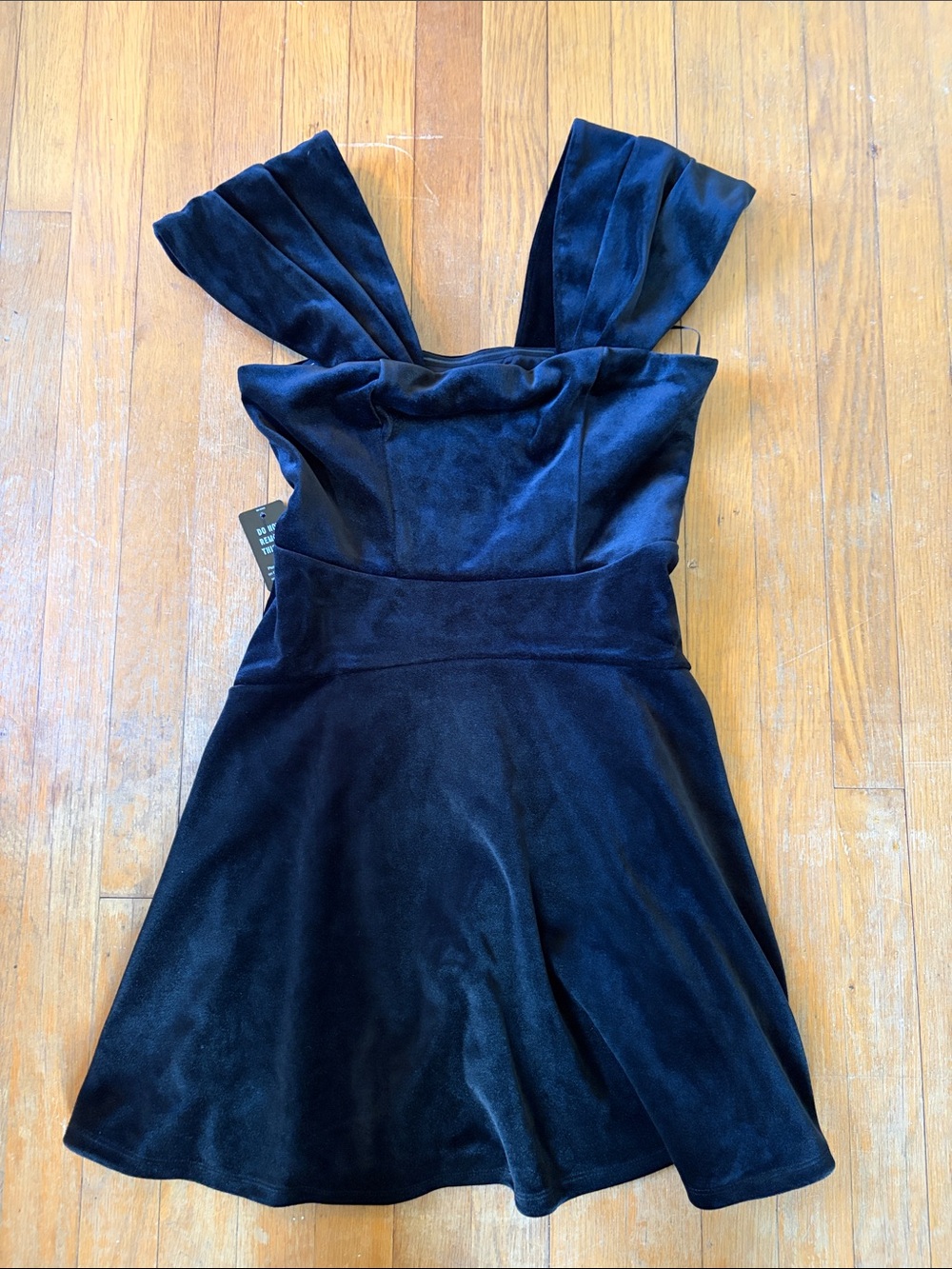 Express Black Velvet Square-Strap Mini Dress